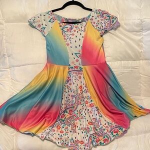 Girls' Twirly Girl Multicolor Rainbow Gradient & Paisley Fit-and-Flare Dress
